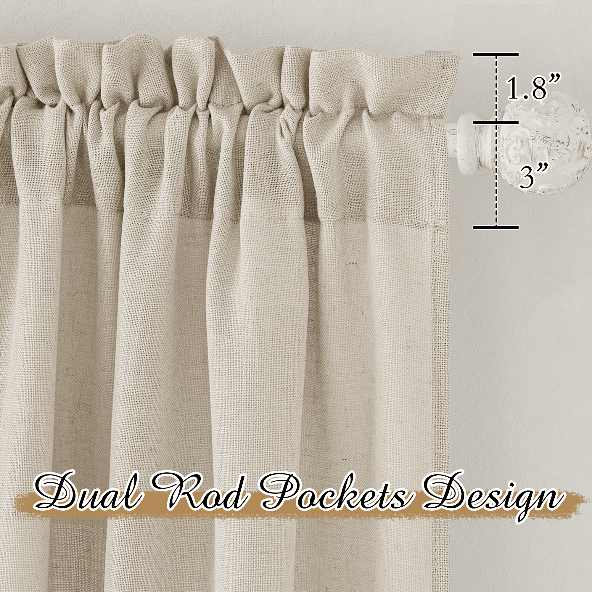 NICETOWN Semi Sheer Linen Curtains for Living Room, Light Filter Privacy Rod Pocket Back Tab Boho Linen Curtains for Nursery, Light Beige, 52"x95", Set of 2