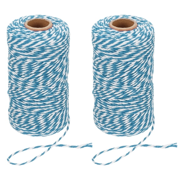 Uxcell 2mm x 109 Yard Cotton Butcher Bakers Twine for Gift Wrapping Arts Crafts Gardening, Blue White 2 Roll
