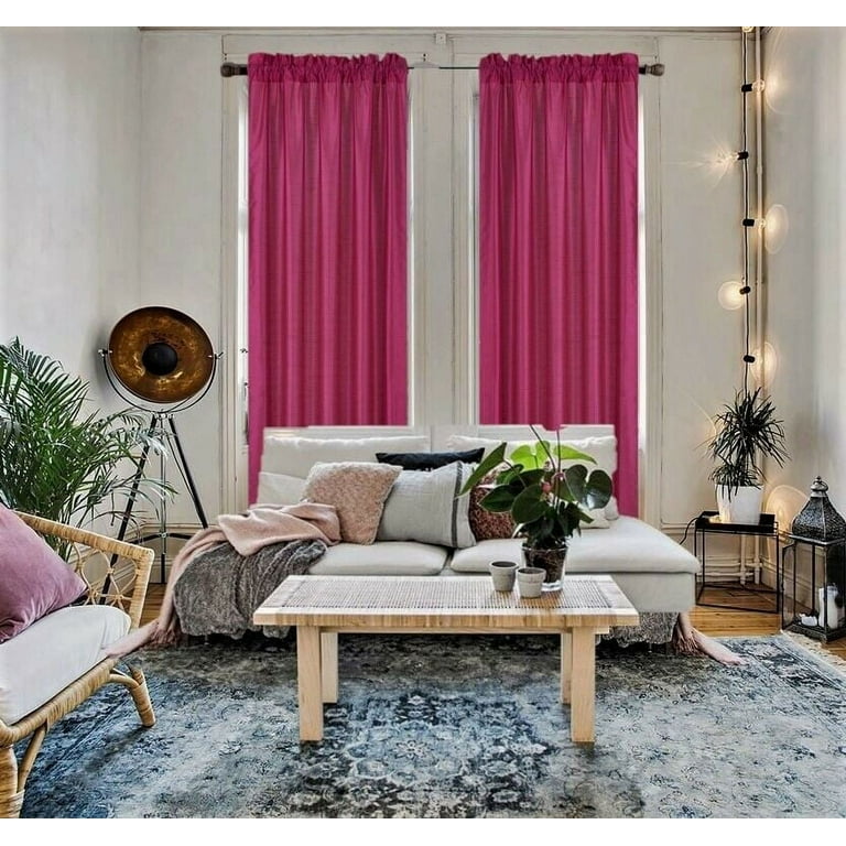 Lovely elegant 2pc MR2 hot pink curtain semi sheer voile with rod