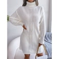 thumbnail image 3 of Vestido De Suéter Informal Para Mujer, Vestido De Suéter De Cuello Alto, Suéter De Cuello Alto, Manga De Linterna De Color Puro, Textura Torcida, Tejido De Punto, Hombro Caído, 3 of 7