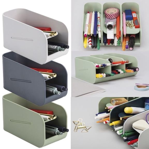 Magnetic Pen Desk Organizer Storage Box Double Layer ABS Holder 14x6x7cm • Large Capacity Desktop Organizer • Stackable Magnetic Design for Office