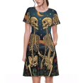 thumbnail image 1 of Balery Romantic Skeletons Under Moon Vestidos sueltos de manga corta para mujer, vestidos de verano 2025, vestidos casuales de corte A con vuelo., 1 of 6