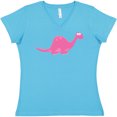 thumbnail image 3 of Inktastic Pink Dinosaur Women's V-Neck T-Shirt, 3 of 5
