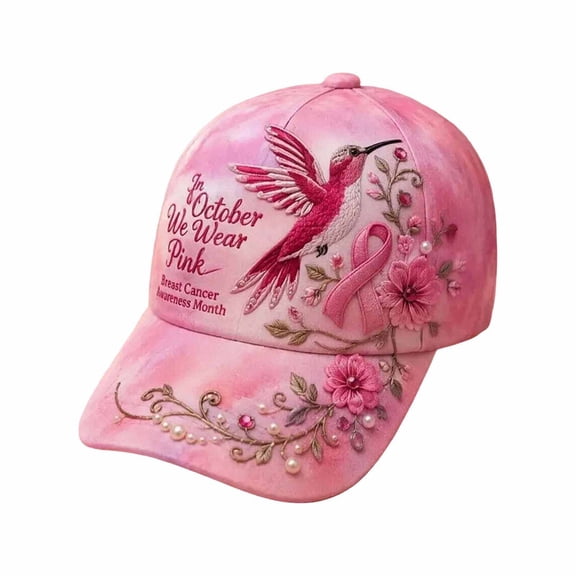 Miaoju Pink Ribbon Cancer Awareness Hat Floral Print Baseball Cap Adjustable Fit Women Support Awareness Cap