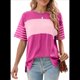 thumbnail image 3 of Blusas de Verano para Mujer, de Gran Tamaño, con Cuello Redondo, Informales, A Rayas y Bloques de Color, Color Rosa, Talla XL, 3 of 9