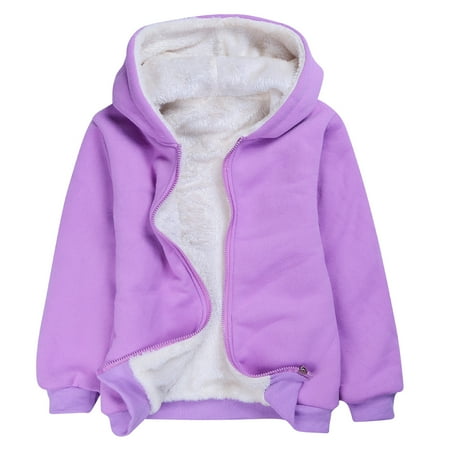 

Hoodies For Boys Kids Long Sleeved Solid Color Cotton Warm Windproof Hood Zippered Hoodie Jacket Top Coat Graphic Sweatshirts Purple 3-4 Years