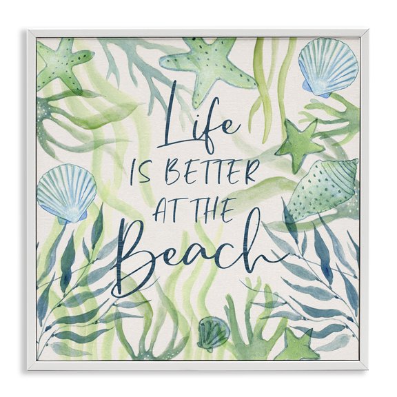 Stupell Industries Rustic Lodge Life Better at Beach White Framed Giclee Art, 17 x 17, by Janet Tava