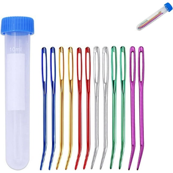 12pieces Yarn Darning Needle Large Big Eye Weaving Needle - Tapestry Needle Bent Needles with Storage Tube, Yarn Needle with Big Eye Bent in Box for Tapestry, Sewing Wool, Weaving, Darning