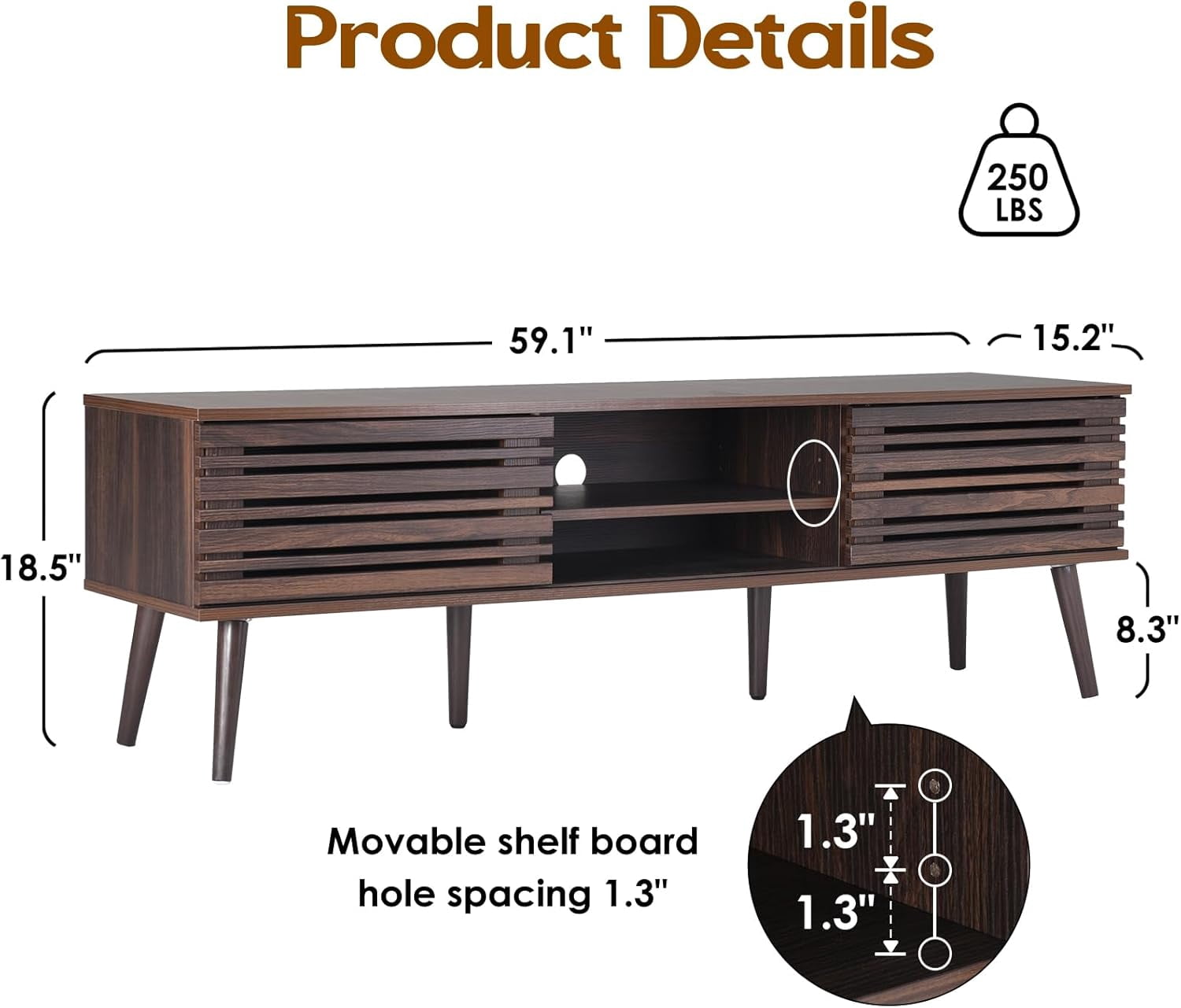 STARY Mid Century Modern TV Stands for up to 70" TV with Storage, Fluted Wood TV Stand for Living Room, Boho Media Console, Entertainment Center with Cable Management