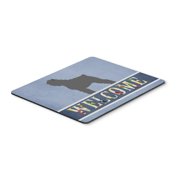 Bouvier des Flandres Welcome Mouse Pad Hot Pad or Trivet Blue