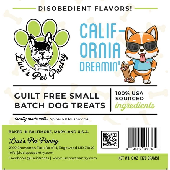 California Dreamin' "Spinach & Mushroom Biscuits" Homemade Dog & Puppy Treats! Gift Box with 4 - 6 oz. Treat Bags