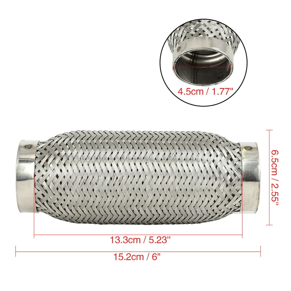 Car Exhaust Flex Pipe 1.77''x6'' Stainless Steel Braid Pipe Flexible