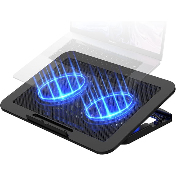 Laptop Cooling Pad for up to 17" Laptops | Quiet, Portable, Metal Mesh Surface, Dual 1400 RPM Fans| Adjustable Height Stand & USB Ports- Gaming Desk or Lap