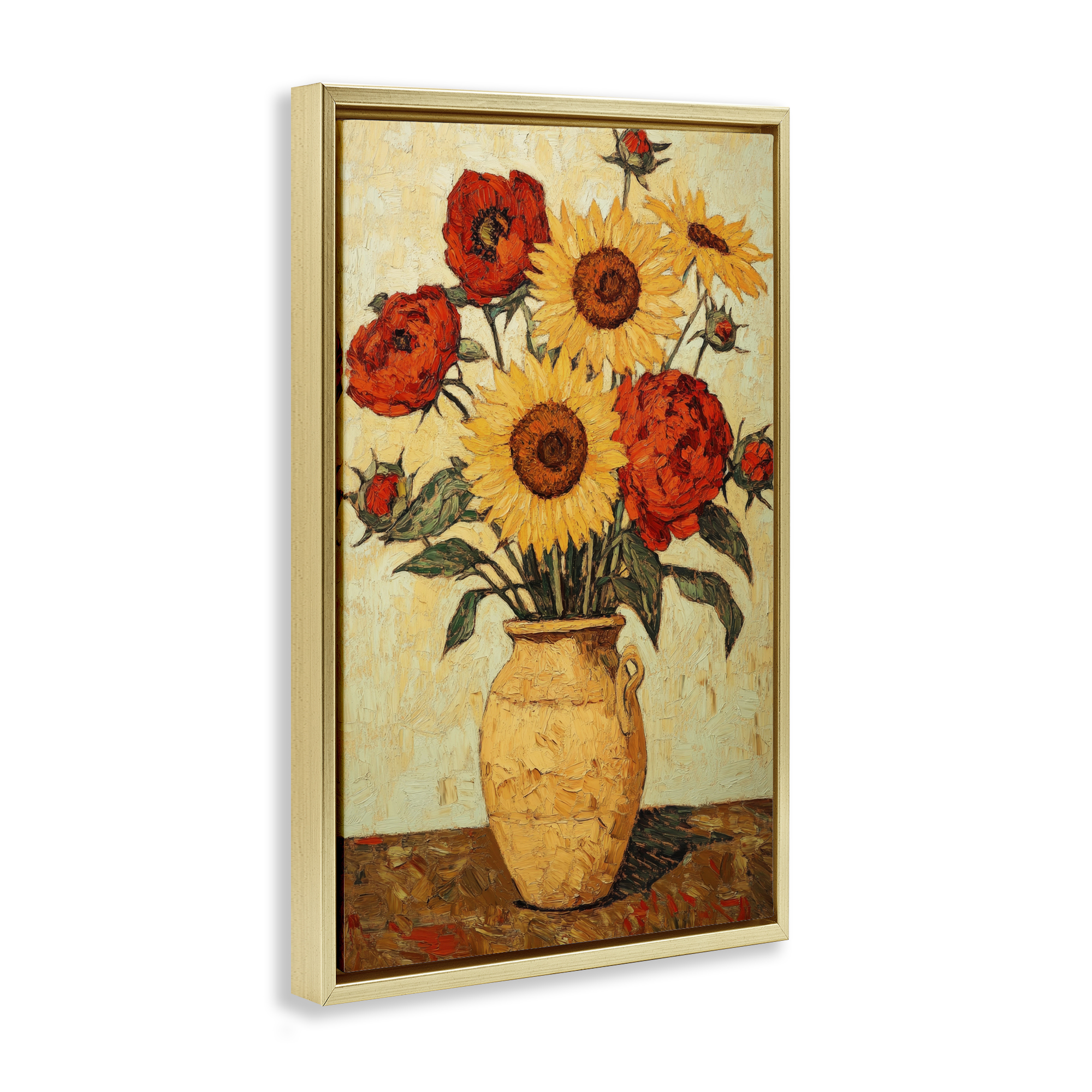 Rustic Flower Display Gold Framed Floater Canvas Wall Art, design by Petal Prints Design