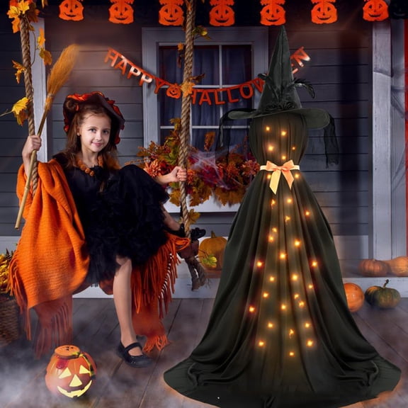 Halloween Witch Decorations Adjustable Light Up Black Witch for Yard Garden Outdoor Lawn Porch Haunted House Decor