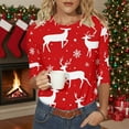 thumbnail image 7 of Women's Christmas Checked Sweatshirts Funny Christmas Elk Print Blouses Thermal Lounge Warm Blouses Relaxed Fit Pullover Sweater Blouse 3/4 Sleeve Christmas Outfits, 7 of 7