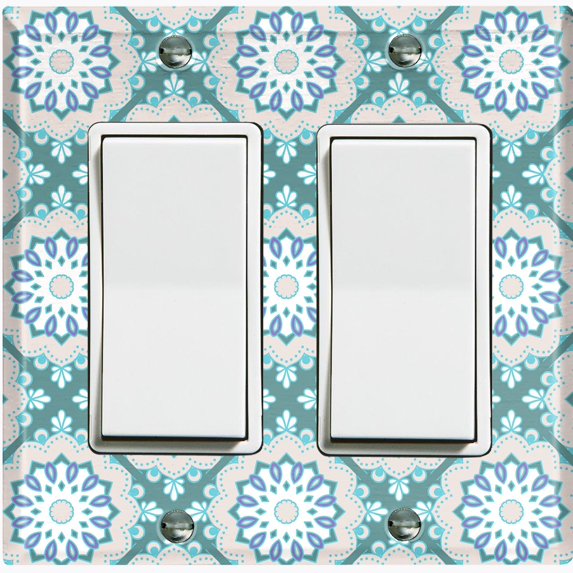 Metal Light Switch Plate Cover Mandala Teal Floral Pattern Damask MDL106