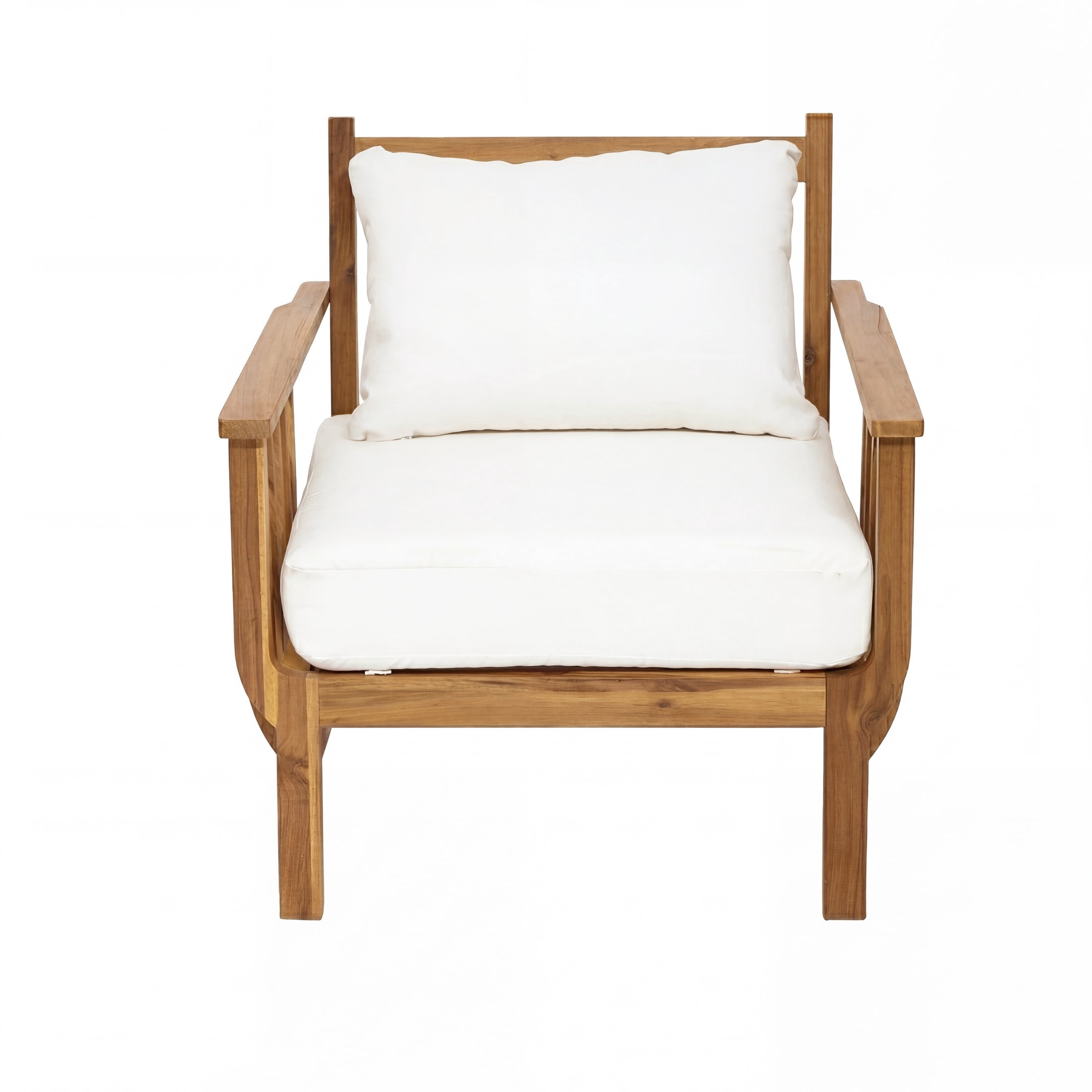 Christopher Knight Home Mid-Century Outdoor Club Chair, Acacia Wood Frame with Cushion, Natural+Beige