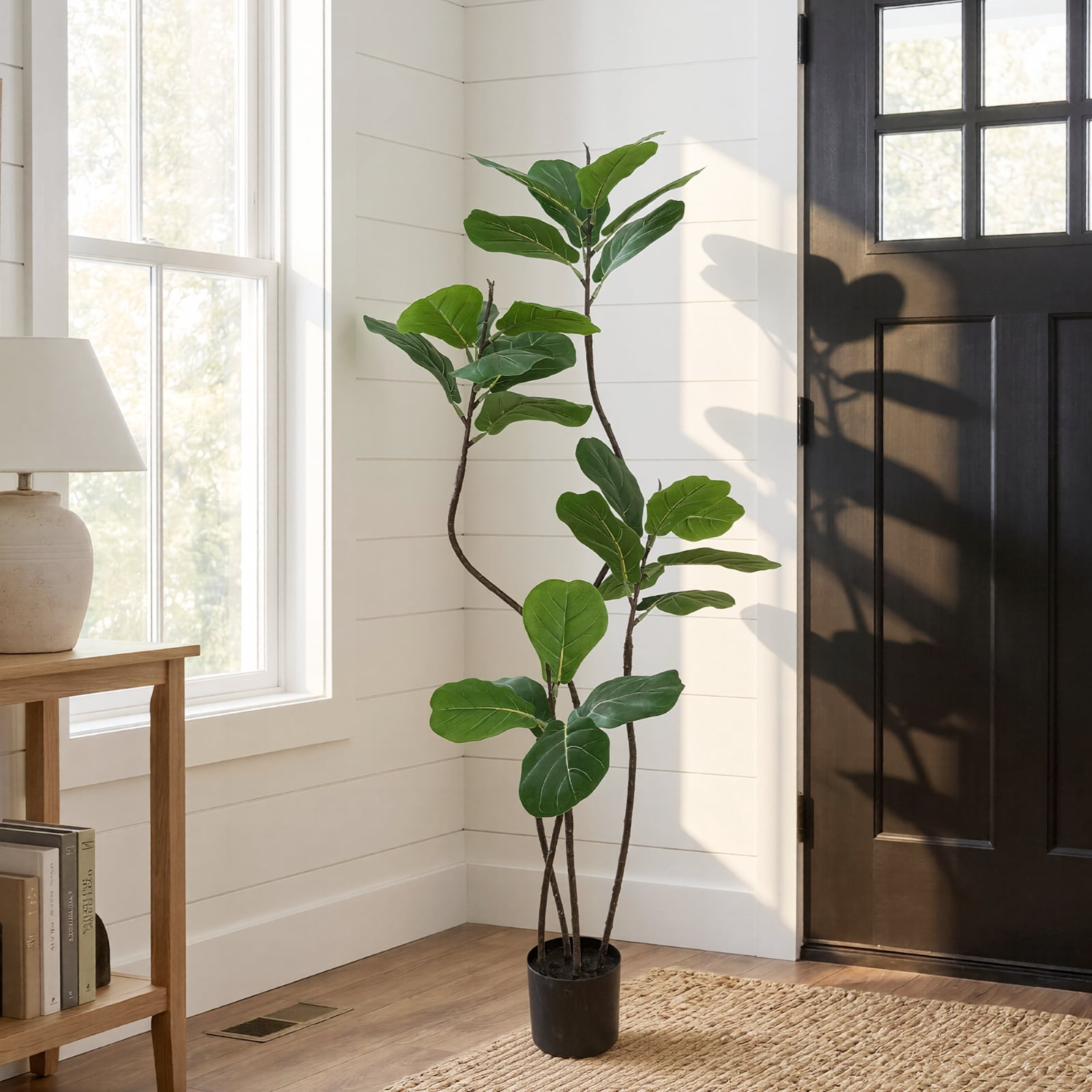 BEAUTYPEAK 6FT Artificial Fiddle Leaf Fig Tree Faux Ficus Tree Fake Green House Plants Indoor Outdoor Floor Plant