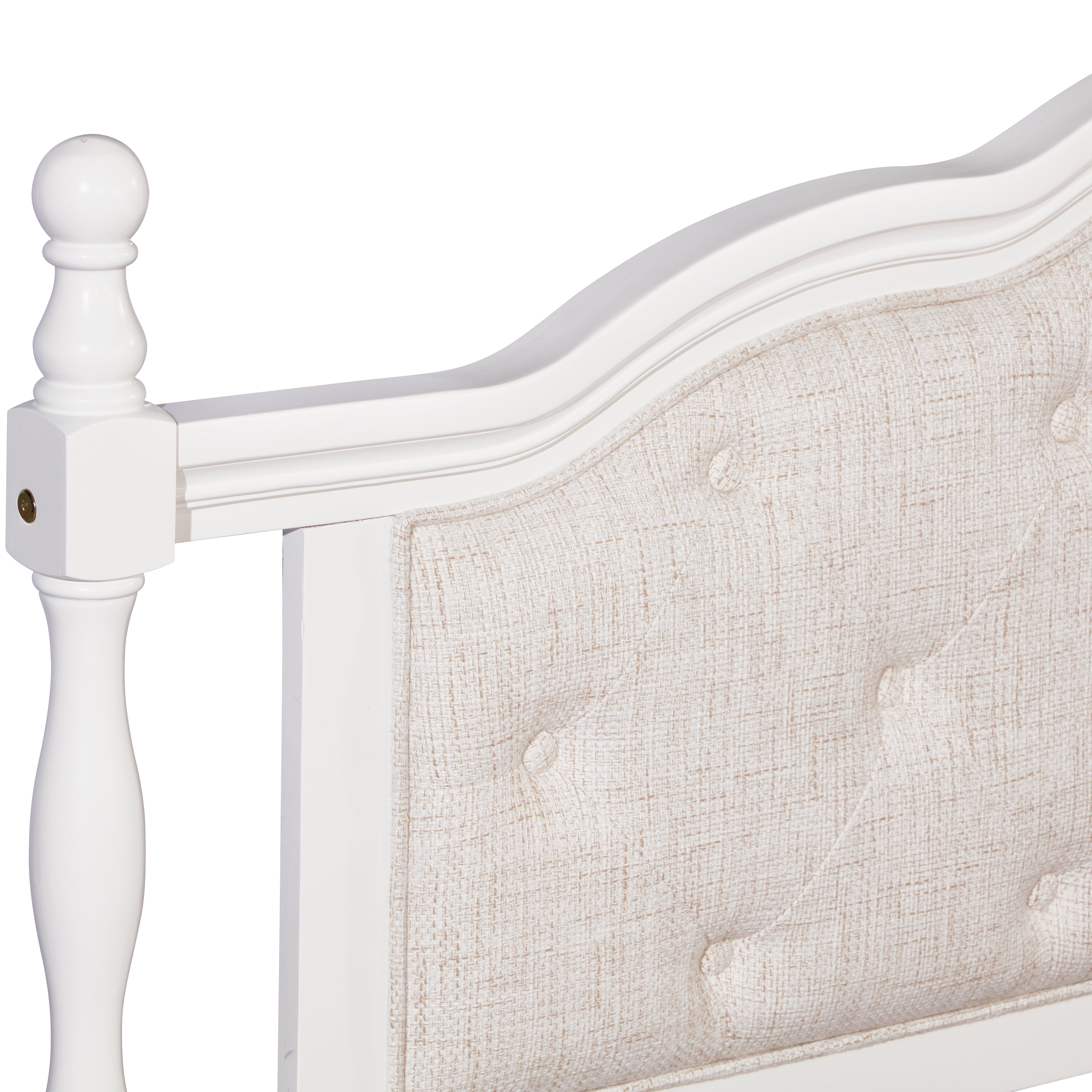 Miniyam Wood Queen Size Bed with Tufted Upholstered Headboard for Adult, White