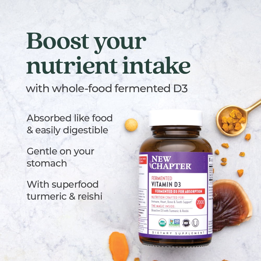 New Chapter Fermented Vitamin D3 2,000 IU, Organic, ONE Daily for Immune, Heart & Bone Support, 30 Veg Tabs