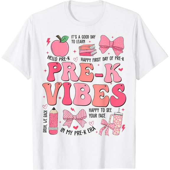 Girls Pre-k Vibes Coquette Bow Back to School Teacher Prek T-Shirt