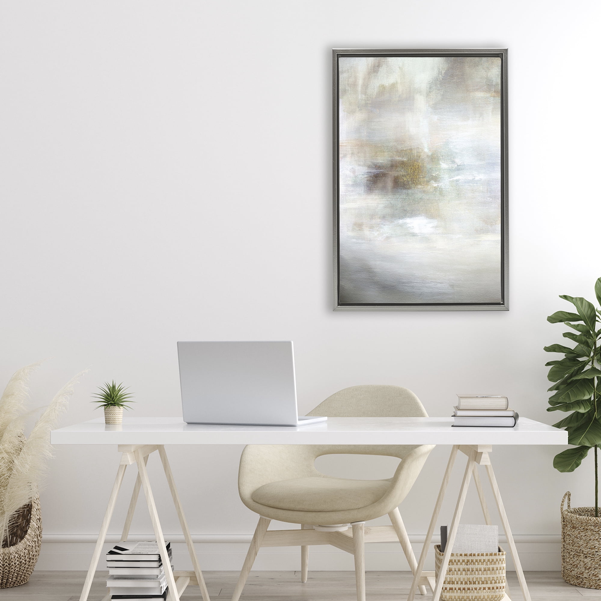 Stupell Industries Soft Haze of Subtle Light Gray Framed Floater Canvas Wall Art, design by Hope Bainbridge