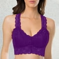 thumbnail image 2 of Wdgfv Women Floral Lace Bralette Padded Breathable Sexy Racerback Lace Bra Purple L, 2 of 5