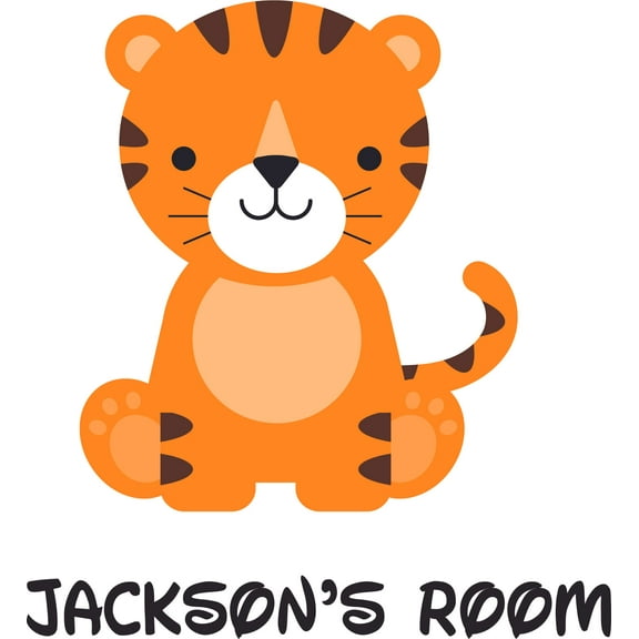 Custom Name Vinyl Wall Decal for Home - Cute Tiger Face Zoo Animals Wild Cute Wall Décor Bedroom Living Room Entry - Personalized Text Removable High Tact - Size: 30 In x 18 In
