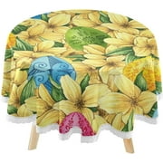 SKYSONIC Ornamental Easter Eggs Round Tablecloth 60inch Indoor Wrinkle Free, Floral Background Circular Lace Table Cover Washable for Kitchen Party BBQ Dining Decor