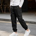 thumbnail image 2 of DJDLJWCJ Boys Jogger Cargo Pants Elastic Waist Lightweight Hiking Pants with Pocket Outdoor Long Trousers Black Size 5T, 2 of 8