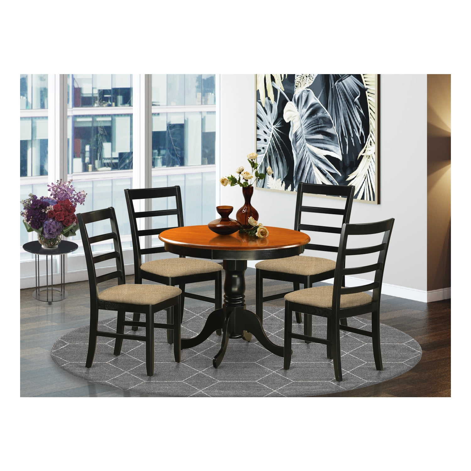 Round Dining Table and 2/4 Chairs Set Plastic Wood Legs Office Bistro Cafe Black