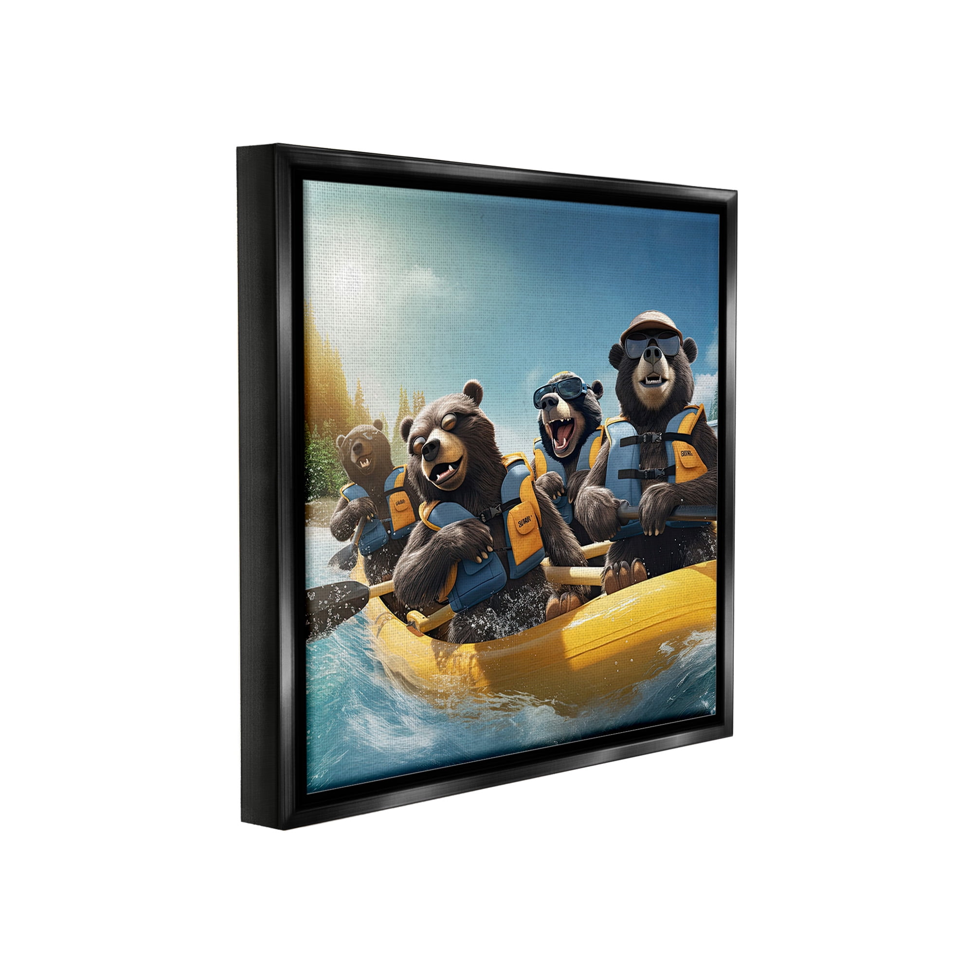 Stupell Industries Funny Kayaking Bears Animals & Insects Painting Black Floater Framed Canvas Art Print Wall Art, 25 x 25