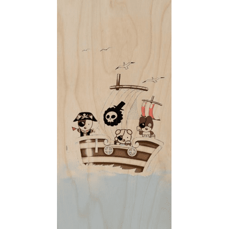 Cute Teddy Bear Pirates on Boat Sailing Sea - Plywood Wood Print Poster Wall