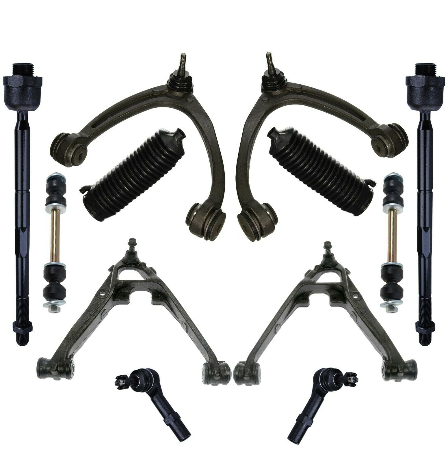 12 Piece Complete Front Upper Lower Control Arm Sway Bars Tie Rods Kit