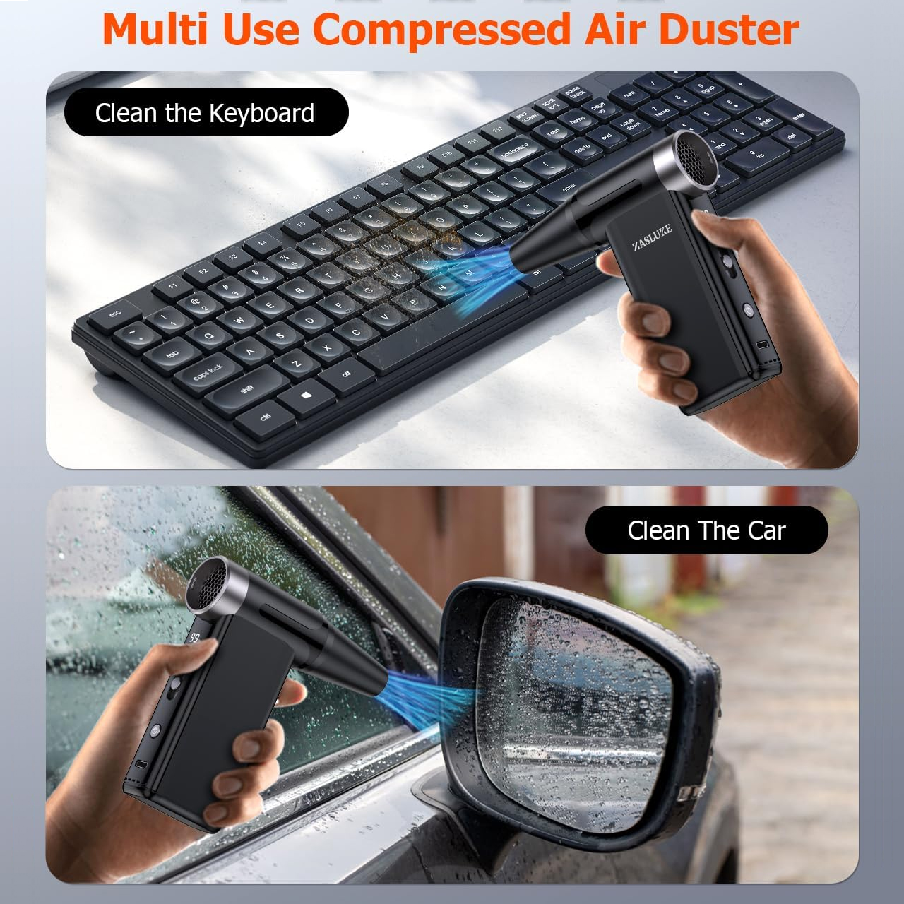 Cordless 8-Gear Electric Air Duster with HD Display, Multi-Nozzles for PC, Car, Home & Outdoor Cleaning (Black)