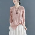 thumbnail image 5 of Swuxness Women 3/4 Sleeve Casual Shirts, Spring and Summer Tops, Ladies Printed Comfortable Fashion Linen Buttons Loose Pullover Blouse Pink, L, 5 of 5