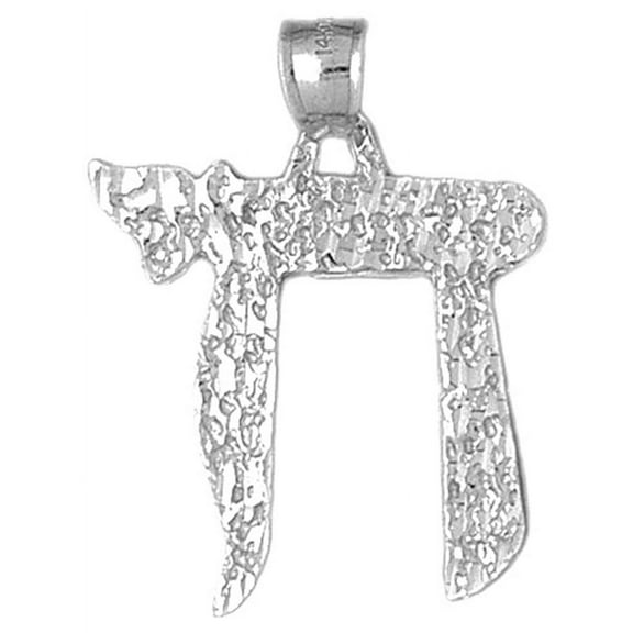 18K White Gold Jewish Chai Nugget Pendant - 36 mm