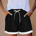 thumbnail image 2 of Women's Pajama Shorts Cotton Linen Lace Elastic Waist Sleep Shorts Stylish Lounge Shorts Casual Comfy Beach Sweat Shorts with Pockets Black L(L), 2 of 8