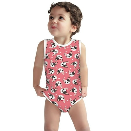 

Vsdgher French Bulldog Face Print Baby Unisex Baby Cotton Sleeveless Bodysuits Soft and velvety comfortable and breathable