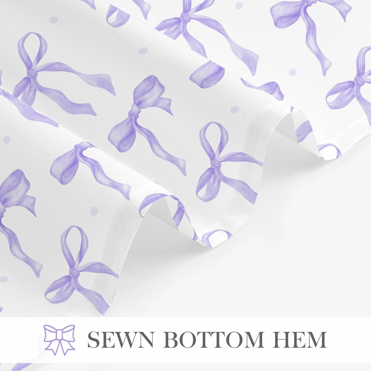 Cute Bow Shower Curtain, Lavender Aesthetic Bowknot Shower Curtain for Bathroom, Modern Minimalist White Waterproof Fabric Shower Curtain Set