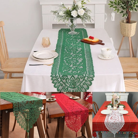 hulanddfd Christmas Table Runner - Lace Red Table Runner, 72.05 × 12.99in Rectangular Laces Doilies Polyester Table Mat for Christmas Wedding Home Dining Table Decor
