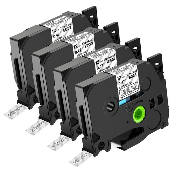 NineLeaf 4 Pack Compatible for Brother P-touch TZe-135 TZe135 TZ-135 TZ135 12mm 1/2'' White on Clear Laminated TZe TZ Label Tape 0.47" x 26.2ft