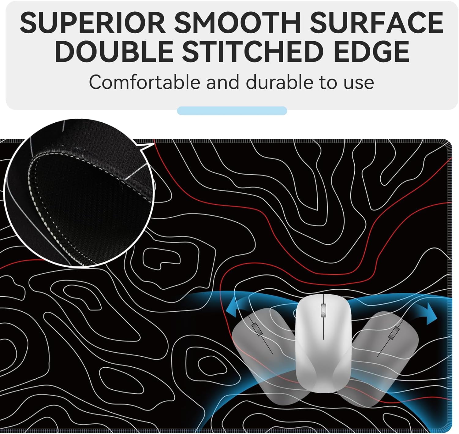 Gaming Mouse Pad, Topographic Map Mousepad, Waterproof Desk Pad Mat, Non-Slip Keyboard Pad, XL Mouse Pad for Desk, Large Mouse Pad for Laptop, Mouse Pad for Home and Office 35.4'''' x 15.7''''