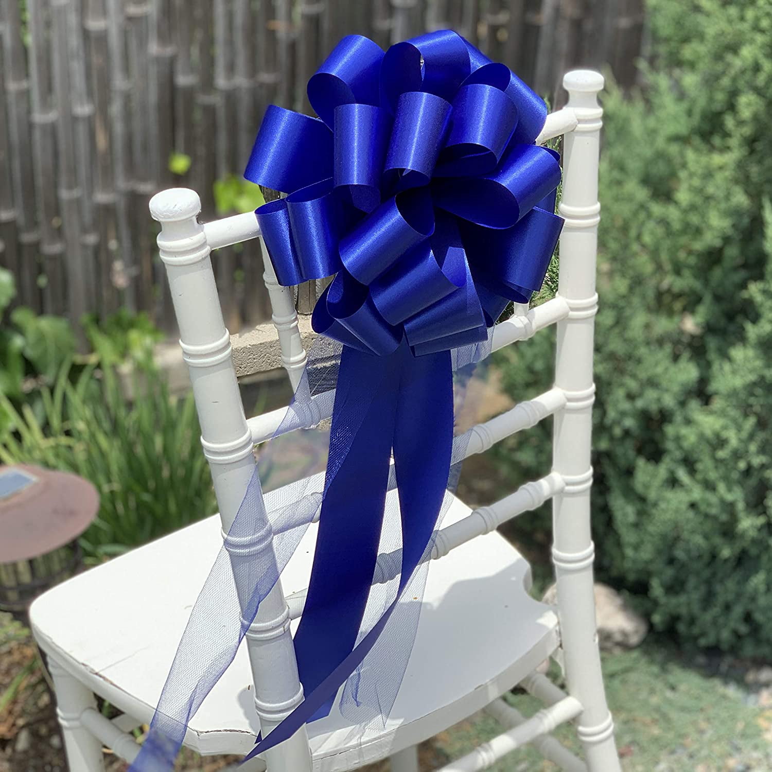 Large Royal Blue Wedding Pull Bows with Long Tulle Tails - 9" Wide, Set of 6, Memorial Day, 4th of July, Birthday, Wedding, Fundraiser, Christmas, President's Day