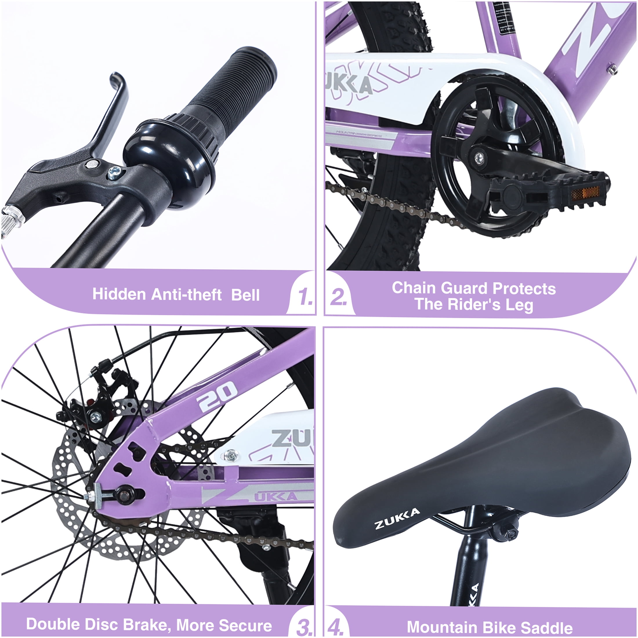 JERFIT 20 inch Kids Mountain Bike for Boys and Girls 7-10 Years, Steel Frame, Purple, Front Suspension Fork, All-Terrain Tires