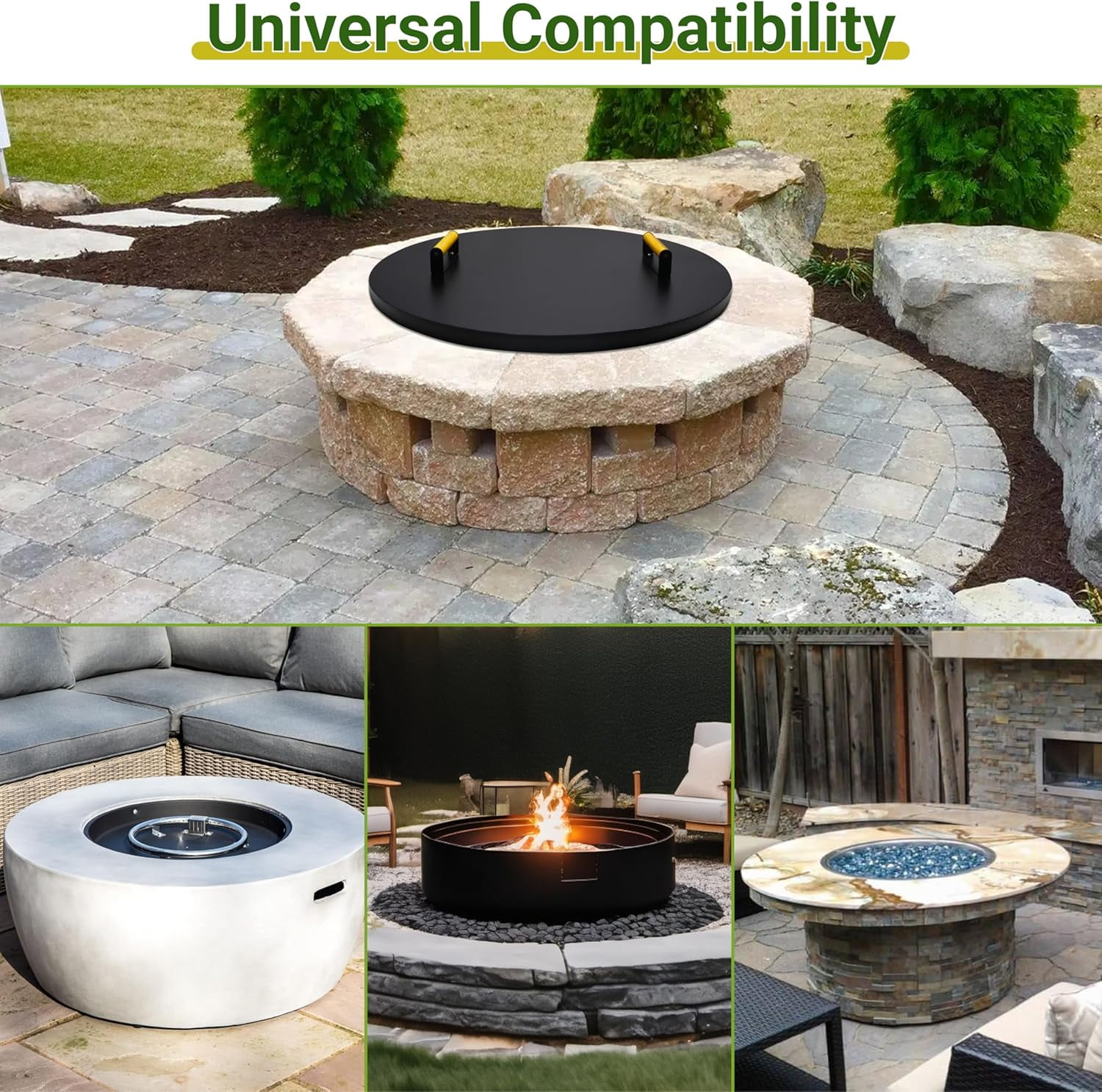 FEBTECH - 22 Inch Fire Pit Pan Snuffer Lid - Compatible for 19” Round Drop In Fire Pit Burner Pan & 18” Flat Fire Pit Burner Pan - Rust Resistant 16 Gauge Carbon Steel Fire Pit Lid With Wooden Handle