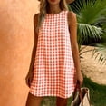 thumbnail image 2 of Vynhevius Womens Plaid Shift Dress Crew Neck Sleeveless Back Button Casual Mini, 2 of 9
