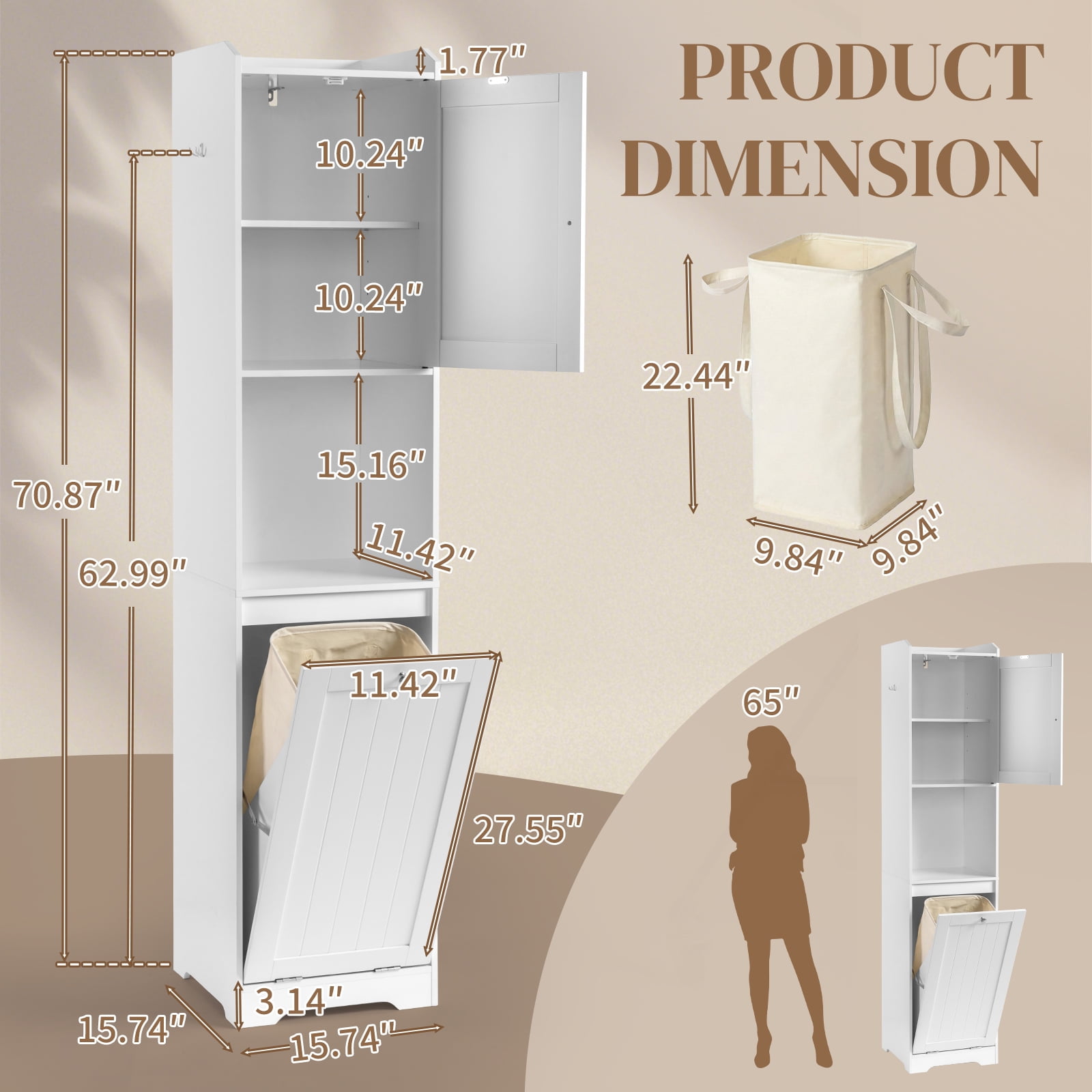 Ktaxon Bathroom Floor Cabinet 1 Door & Flip - down Door Drawer (Storage Bag Including), White