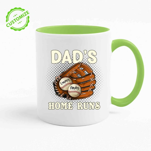 Customizaholic Dad’s Home Runs Personalized Baseball Mug, Custom Kids’ Names on Baseballs, Father’s Day Gift for Baseball Dad, Daddy Coffee Cup